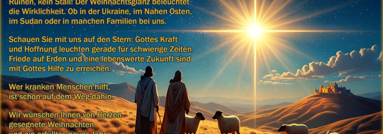 Hirten gehen dem Stern über Ruinen entgegen