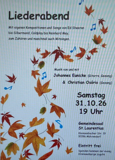 Plakat für den Liederabend von Pfr. Johannes Eunicke