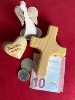 Holzkreuz, Holzherz, Engel, Bargeld