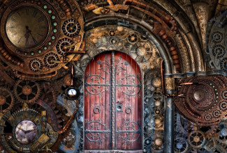 Altes Portal mit Uhren drumherum (fotomontage)