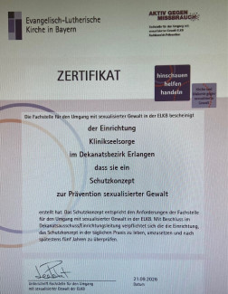 Zertifikat der ELKB für das Schutzkonzept zur Prävention sexualisierter Gewalt